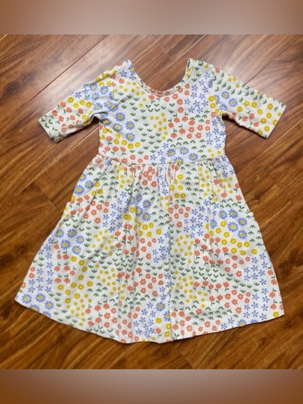 Hanna Andersson Girls Multi Floral Soft Pocket Skater Dress Size 5 Cottagecore